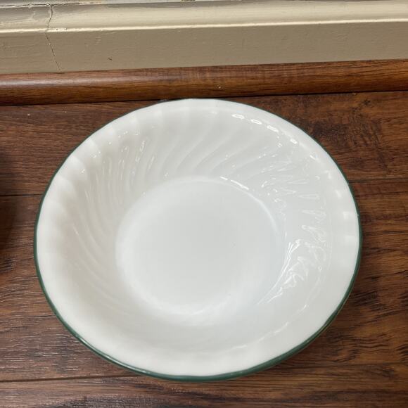 4 Corning Ware Corelle Callaway Ivy 7 1/4" Green Rim Swirl Cereal Soup Bowls - Picture 5 of 6
